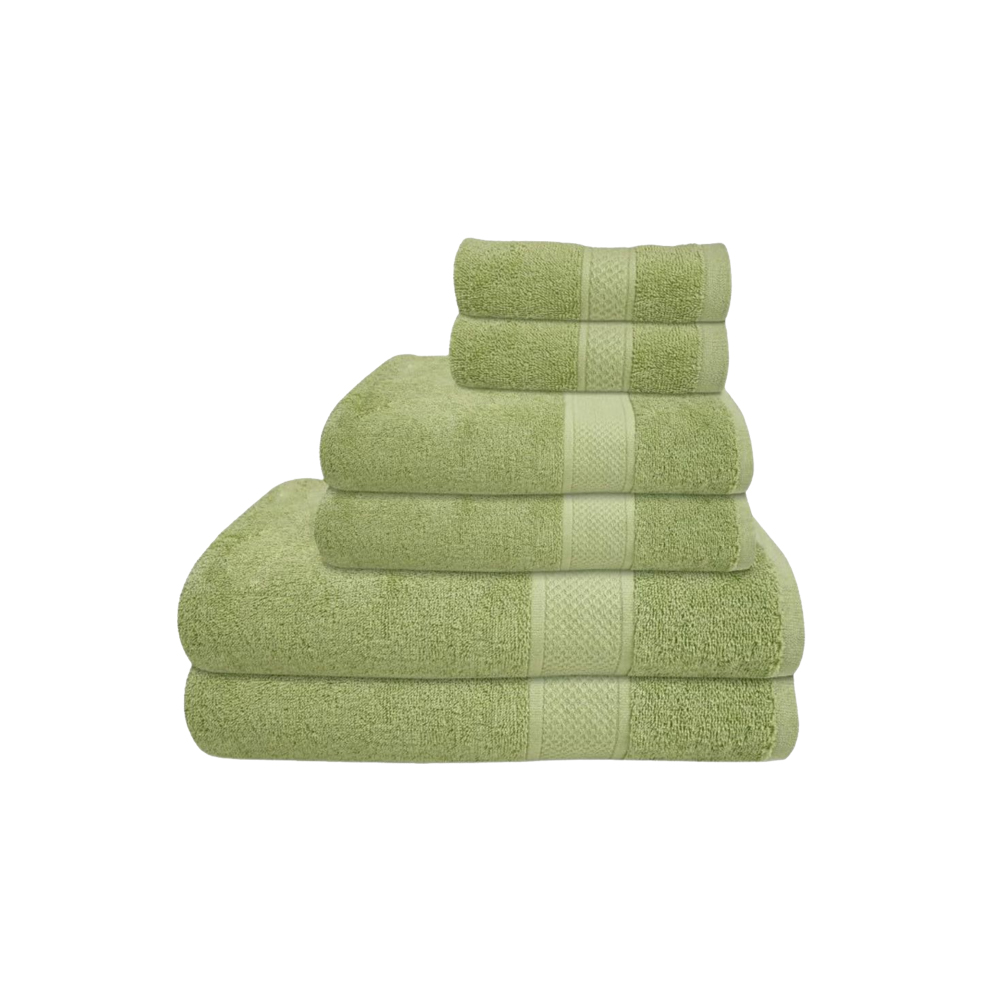 Highly Absorbent 6 Pc Bath Towels Set | 100% Cotton | Durable (Solid Green)