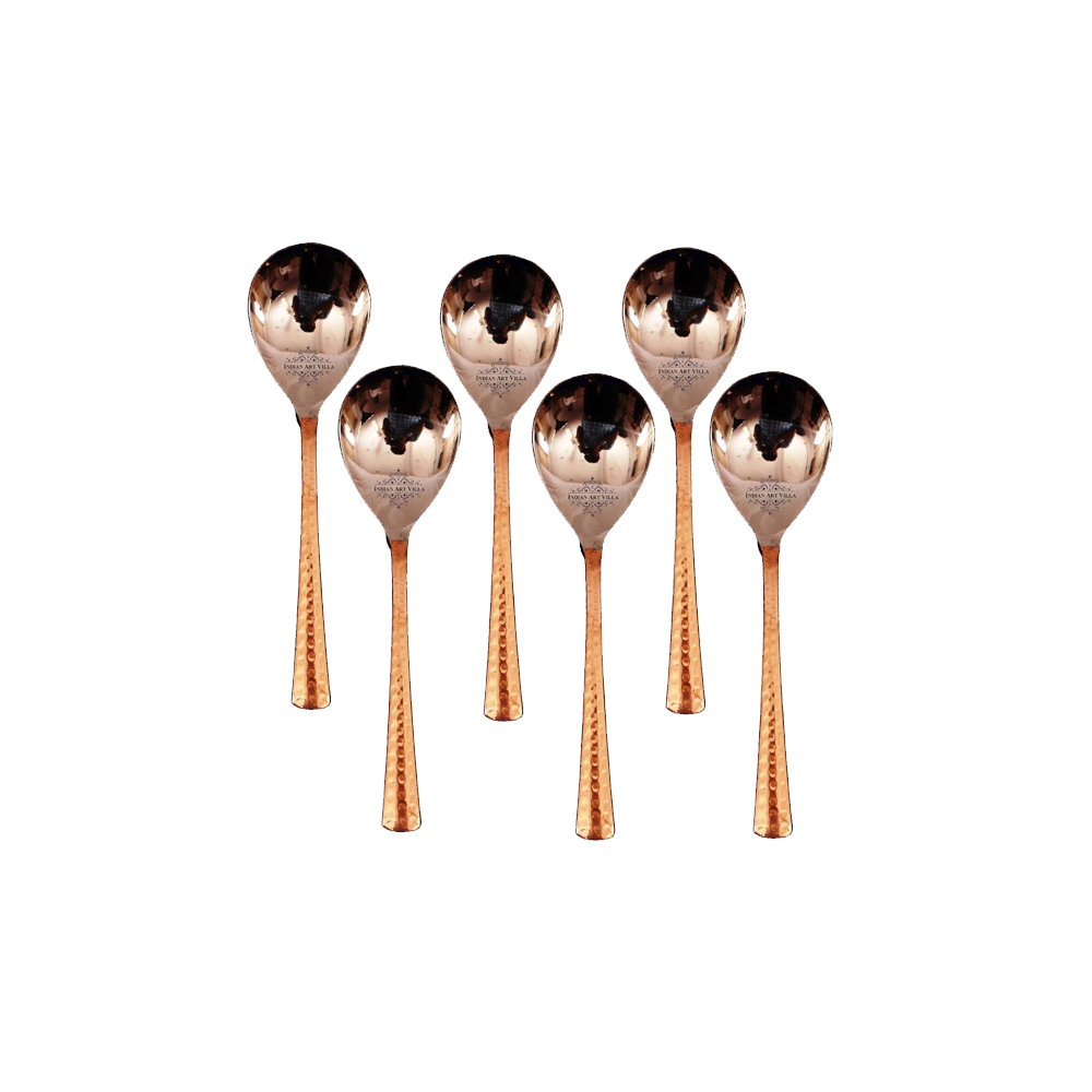 Indian Art Villa Steel Copper Rice Spoon | Pack of 6