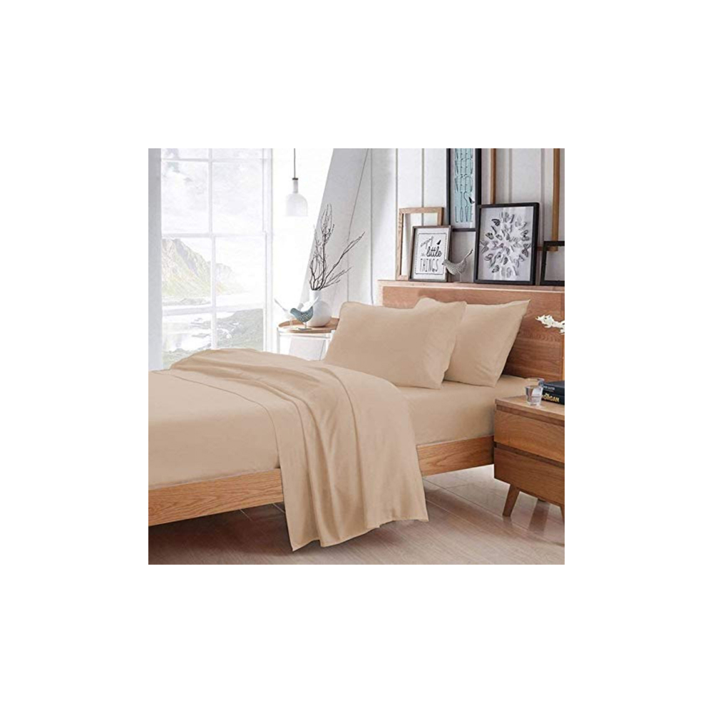 Beige Organic Cotton Bedsheet with 2-Pillow Covers