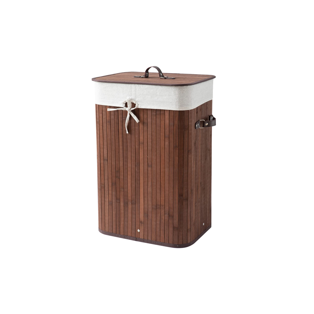 Foldable Bamboo Laundry Basket Hamper with Lid | Large – 81 Liter (Coffee Brown)