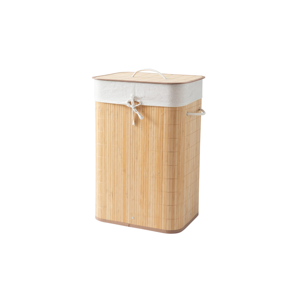 Foldable Bamboo Laundry Basket Hamper with Lid | Large – 81 Liter (Light Brown)