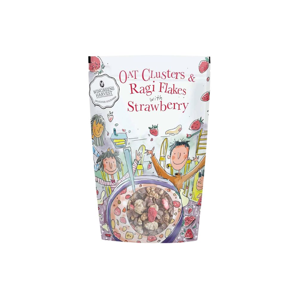 Wingreens Harvest Oats Clusters & Ragi Flakes with Strawberry | 350 GM