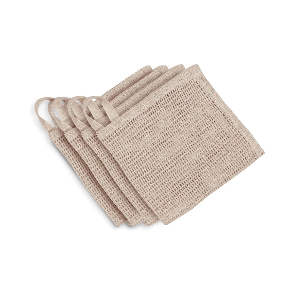 Bean Products Hemp Washcloth – Loose Weave Design for Effective Cleaning – Open Knit Exfoliating Wash Cloth – Fast Drying, Hemp & Organic Cotton – 10” x 12”, 4 Pack