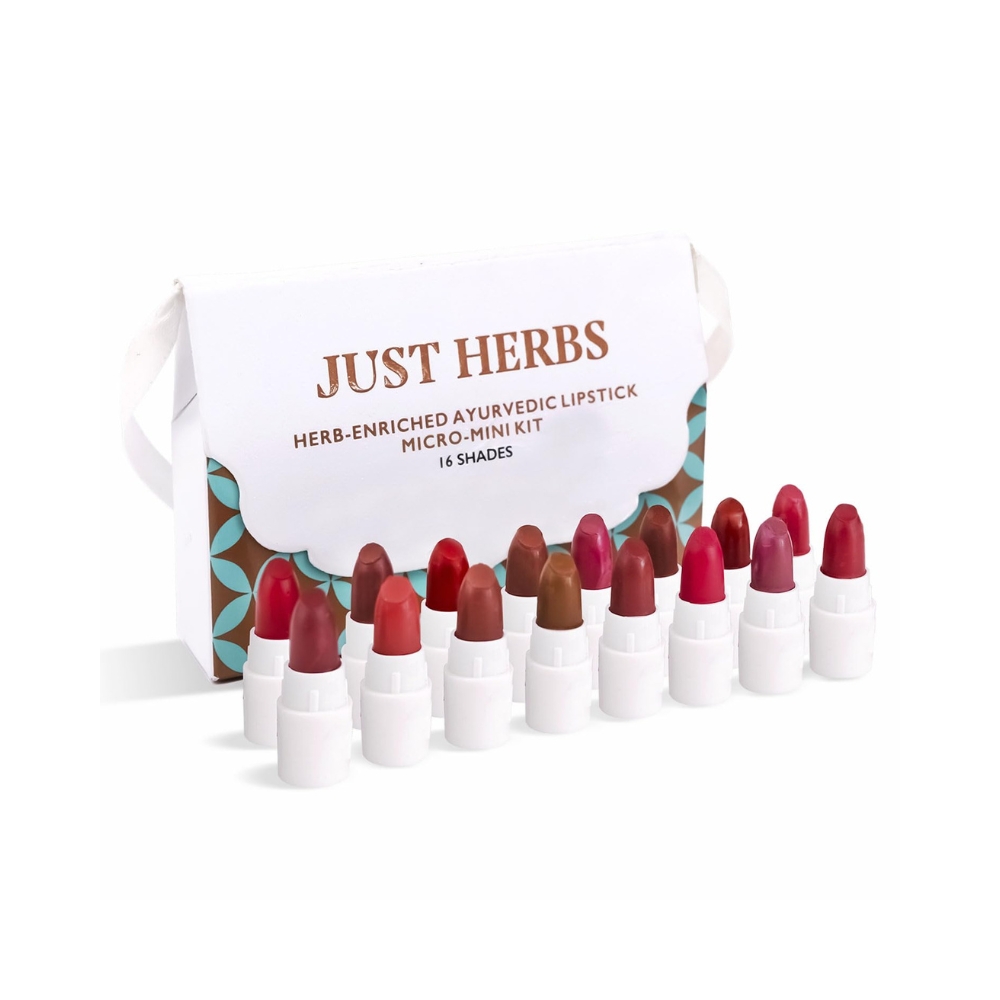 Just Herbs Ayurvedic Creamy Matte Micro Mini Lipstick Kit Lip Hydrating & Moisturizing, Lipsticks for Women Suitable All Indian Tones (Pack of 16)