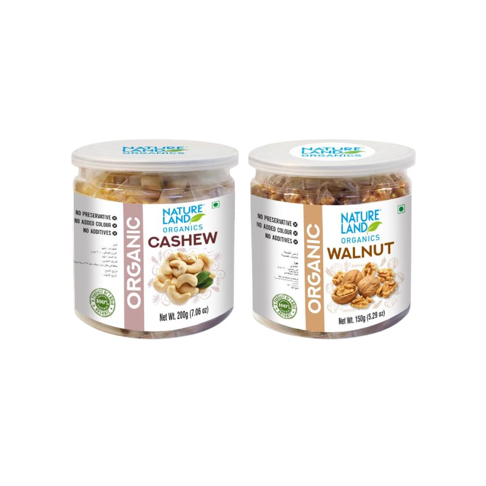 Natureland Organics Cashews 200 g & Walnuts 150 g (Dry Fruits Combo)