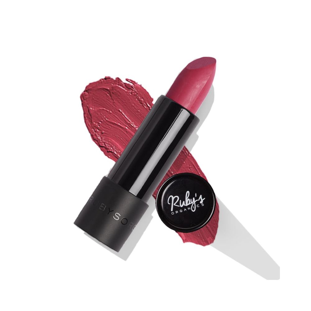 Ruby’s Organics Semi-Matte Lipstick in Pink Rhubarb is a hydrating and highly pigmented lipstick designed for women.