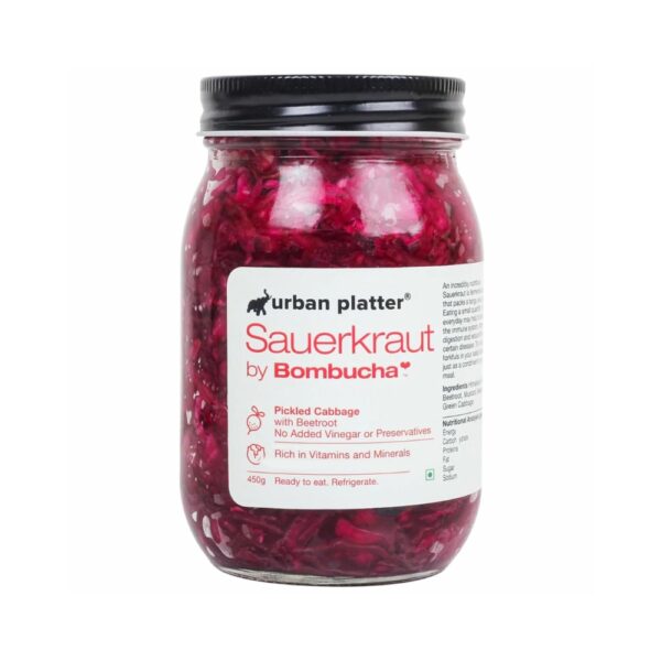 Urban Platter Sauerkraut Original Pickled Probiotic Cabbage with Beetroot | 450 g