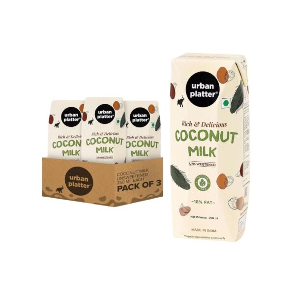 Urban Platter Unsweetened Coconut Milk | 250 ml [Pack of 3]