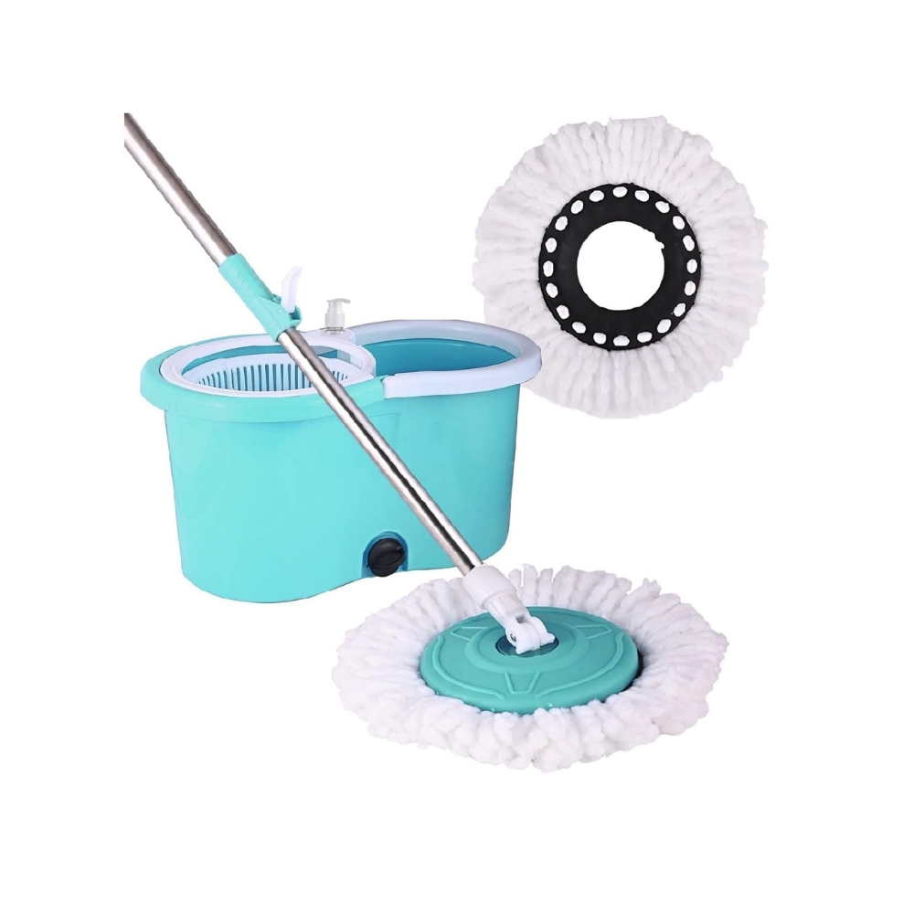 Zureni Bucket Quick Spin Mop with 2 Microfiber Wet Dry Mophead Floor Cleaning pocha Extendable Handle Removable Wringer 360° Floor Cleaner Mopping Set | 1 kg