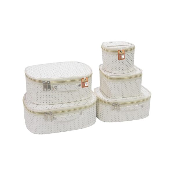 Atorakushon Fabric Dotted Cream Makeup Storage Box | 600 g