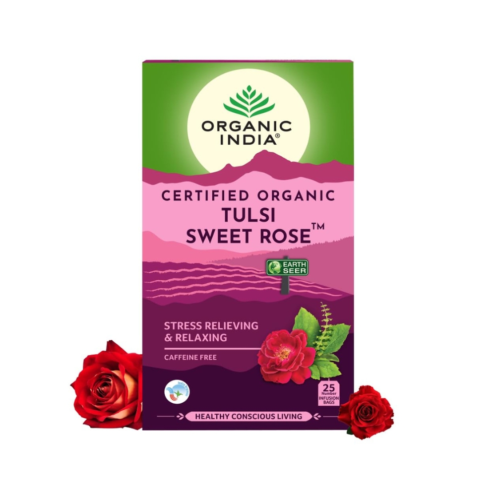 Organic India Chamomile Tulsi Sweet Rose Tea | 40 GM