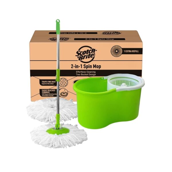 Scotch-Brite 2-in-1 Bucket Spin Mop (Green, 2 Refills), 4 Pcs | 1 kg