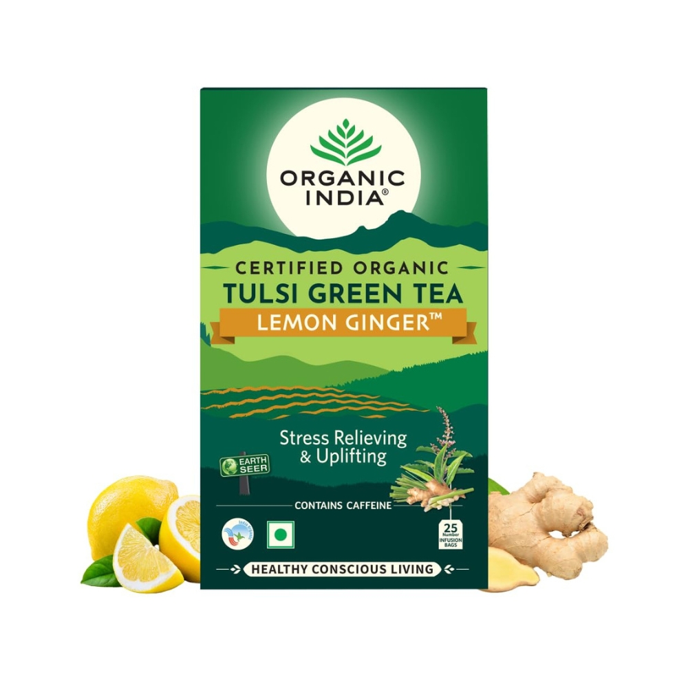 Organic India Tulsi Green Tea Lemon Ginger 25 Tea Bags  | 45.3 g