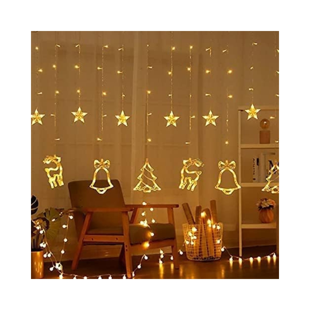 Desidiya 2.5m Reindeer LED Curtain String Lights – 8 Flashing Modes | 0.24 kg