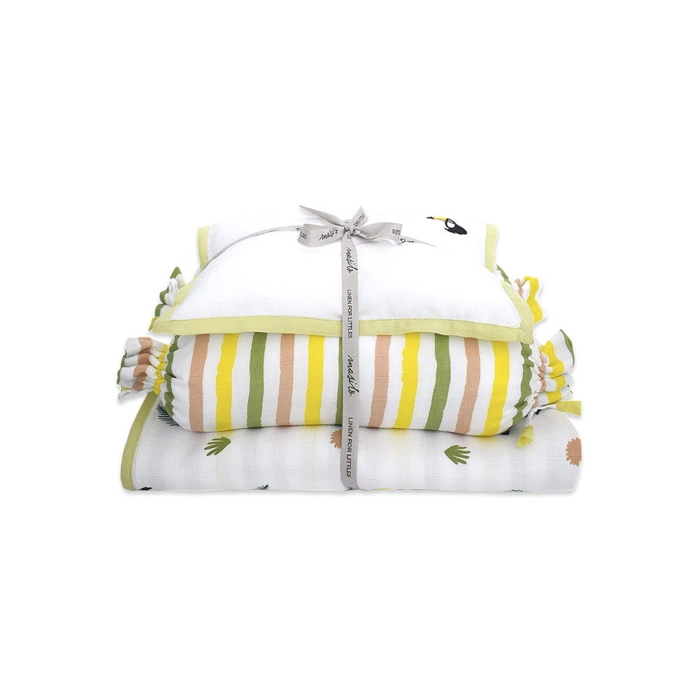 Masilo Organic Cotton Mini Crib Set Combo Includes Cot Bedding Essential for Infants, Soft & Comfortable Newborn Baby Gift – Toucan | 500 g