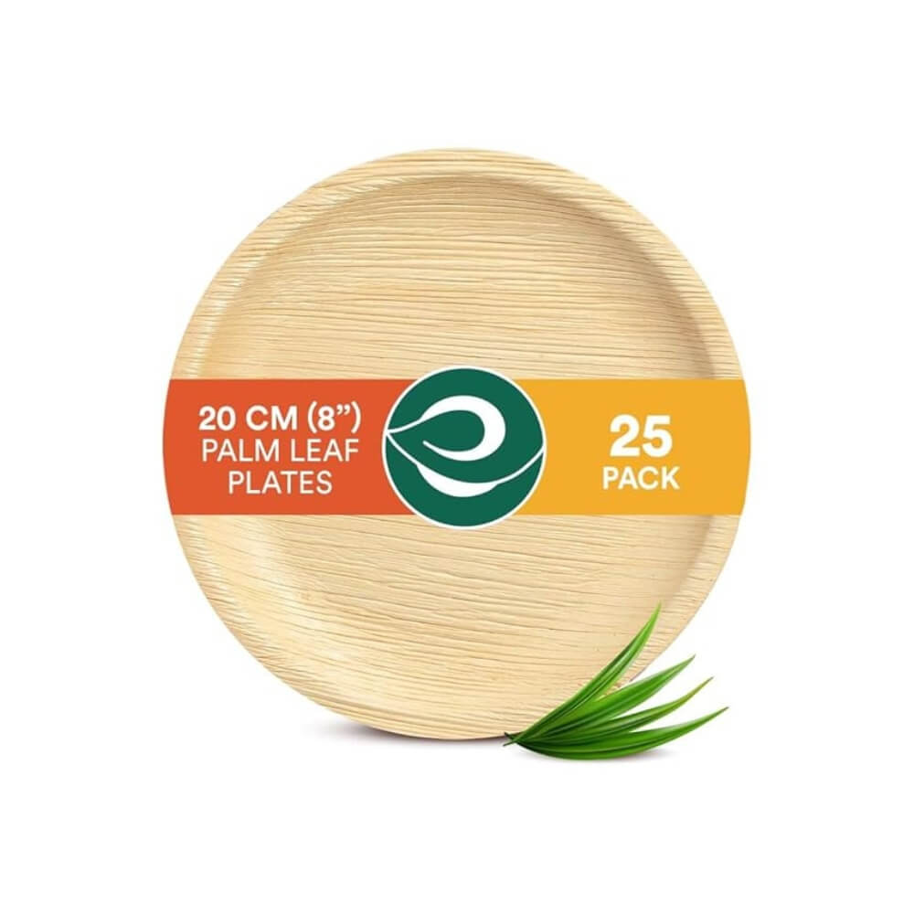 Eco soul  Areca Palm Leaf Round Plates | Disposable Eco-Friendly Biodegradable Like Bamboo Wood Plates | Party, Wedding, Event Plates (20 cm) [8 inch, 25-Pack] | 900 g