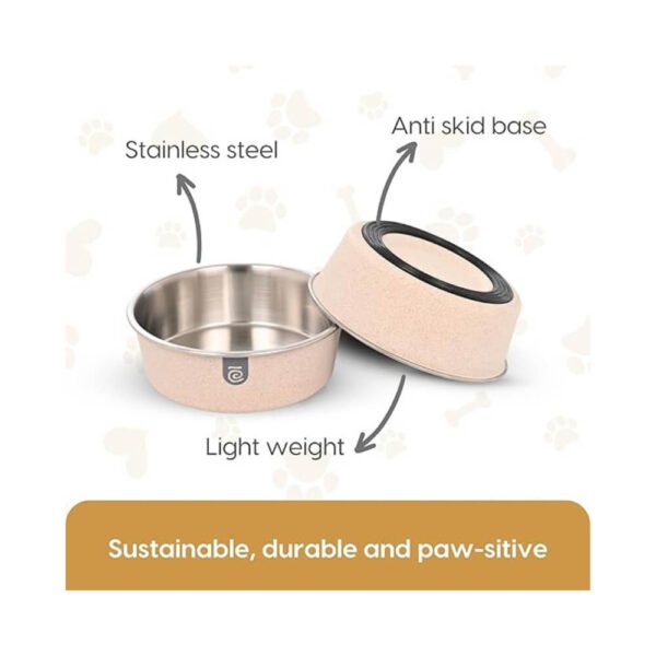 Eha Earth-Friendly Pet Bowls for Dogs | Steel Bowl for Dog | 2500 ml | Pet Bowl Made with Rice Husk | Dog Bowl Large Size| 1 Unit | Sand Castle - Image 2