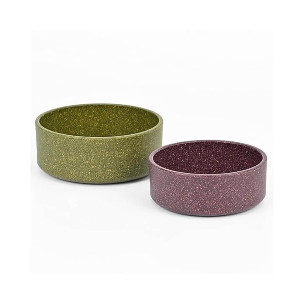 Eha Earth-Friendly Pet Bowls for Dogs&Cats | Dog Bowl Set of 2 | 1200 Ml & 650 Ml | Pet Bowl Made with Rice Husk & Bamboo Fibers | Dog Food Bowl | Anti-Skid | Yellogreen-Purple | 550 g