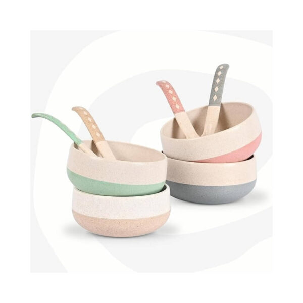 Eha Earth-Friendly Soup Bowls with Spoons | 250 ml | Made with Rice Husk Biocomposite | Microwave Safe Bowls for Kitchen | Serving Bowl Set of 4 | Pastel | 364 g