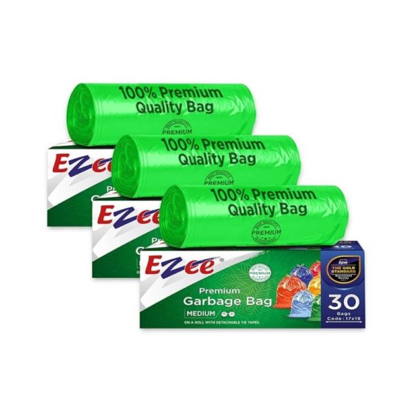 Ezee Premium Eco Friendly Organic Garbage Trash Bag For Dustbin | 90 Pcs | Medium 19 X 21 Inch | 30 Pcs X Pack Of 3 - Compostable, 90 Count | 200 g