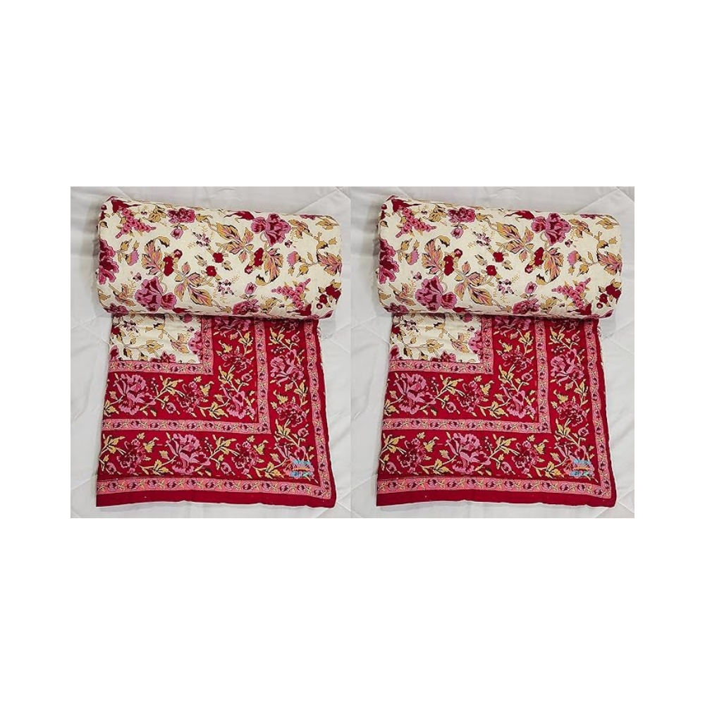 Namaste India Single Bed Jaipuri Razai Organic Pure Cotton Jaipuri rajai Ac Quilt for All Season Soft Light Weight Rajasthani Cotton Quilt 55 x 85 inch (Pink) Set of 2 | 1.08 kg