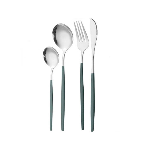 Oicia Stainless Steel Organic Korean Dinnerware Set, Tableware Set, Silver Cutlery Set, Flatware Set, Knife Fork Spoon Set, Silverware Set, Dinnerware Knives, Dessert Spoon, Salad Fork (Set of 4, Green)