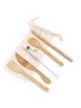 Organic B Bamboo Cutlery Set Pack of 5 Kitchen Essentials | Bamboo Spoon, Fork, Knife, Straw with Cleaner in Cotton Cloth Bag | Handmade, Eco-Friendly, Non-Toxic, Reusable, Travelling Kit | 9 g