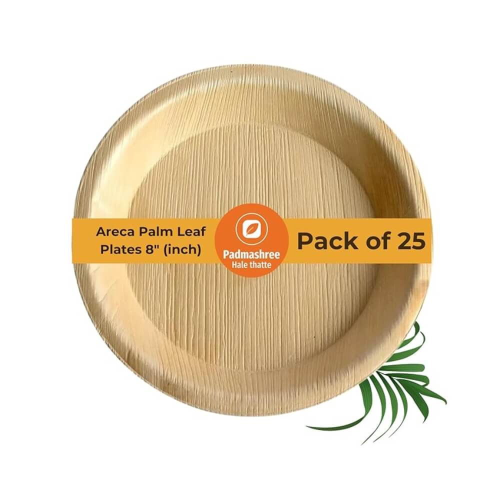 Padmashree Hale Thatte Areca Palm Leaf Plates – Disposable, Biodegradable Like Bamboo Wood Plates 8, Round Pack of 25 | 450 g