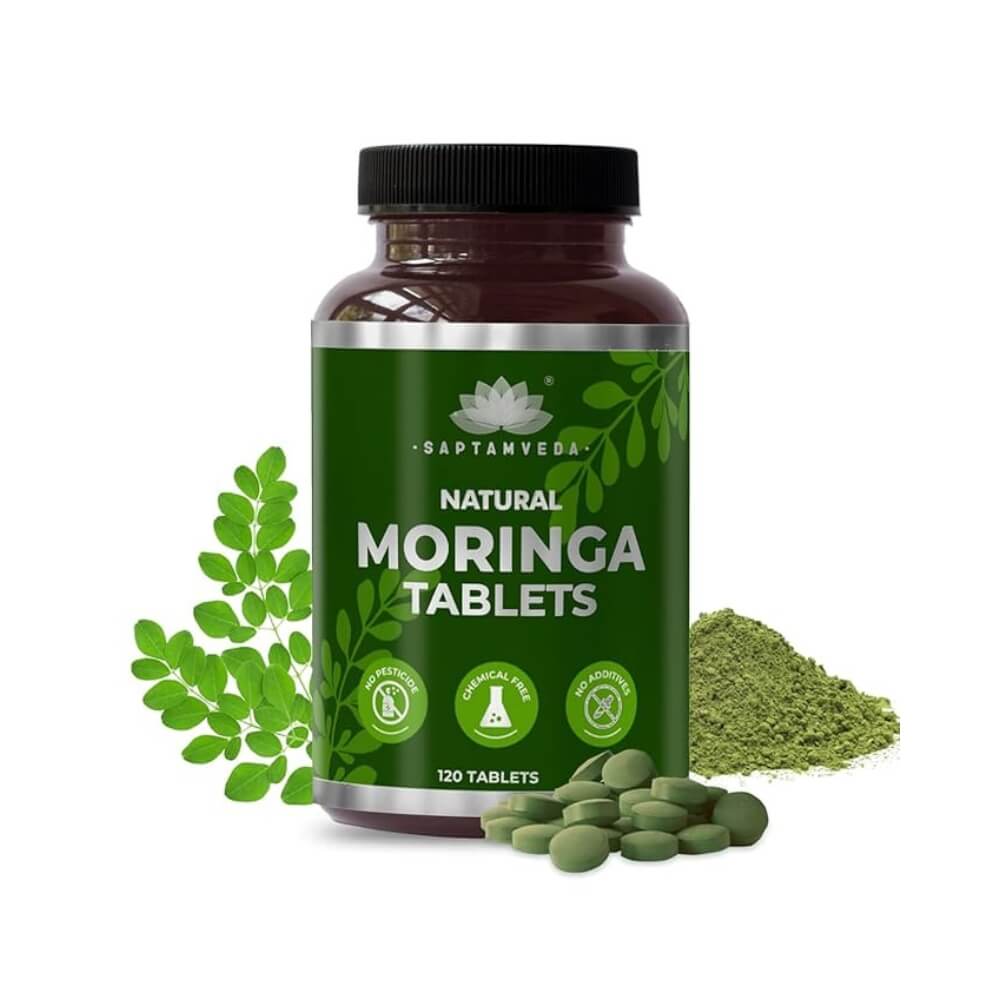 Saptamveda Organic Moringa Tablets, Drumstick Leaf Tablets 120 Tablets, 500mg each | 100% Organic