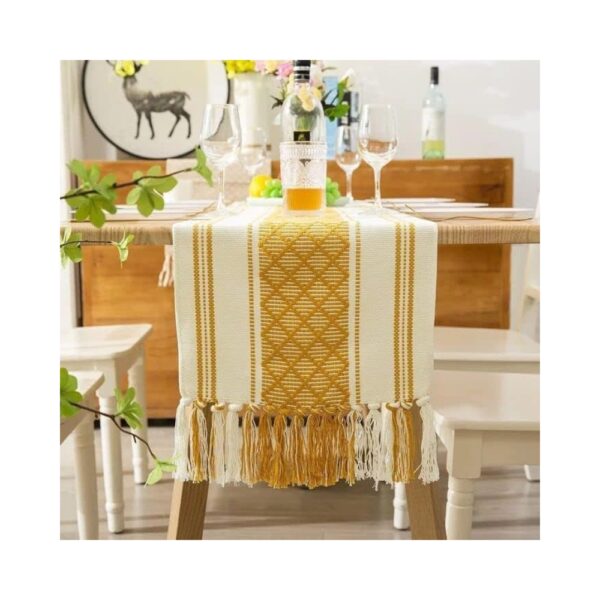 Stonemunk Hand-Made Organic Cotton Multipurpose Cotton Fade Resistant Table Runner & Dining Table Linen (Size, 14 x 72 Inches) (Cotton Yellow)| 440 g - Image 3