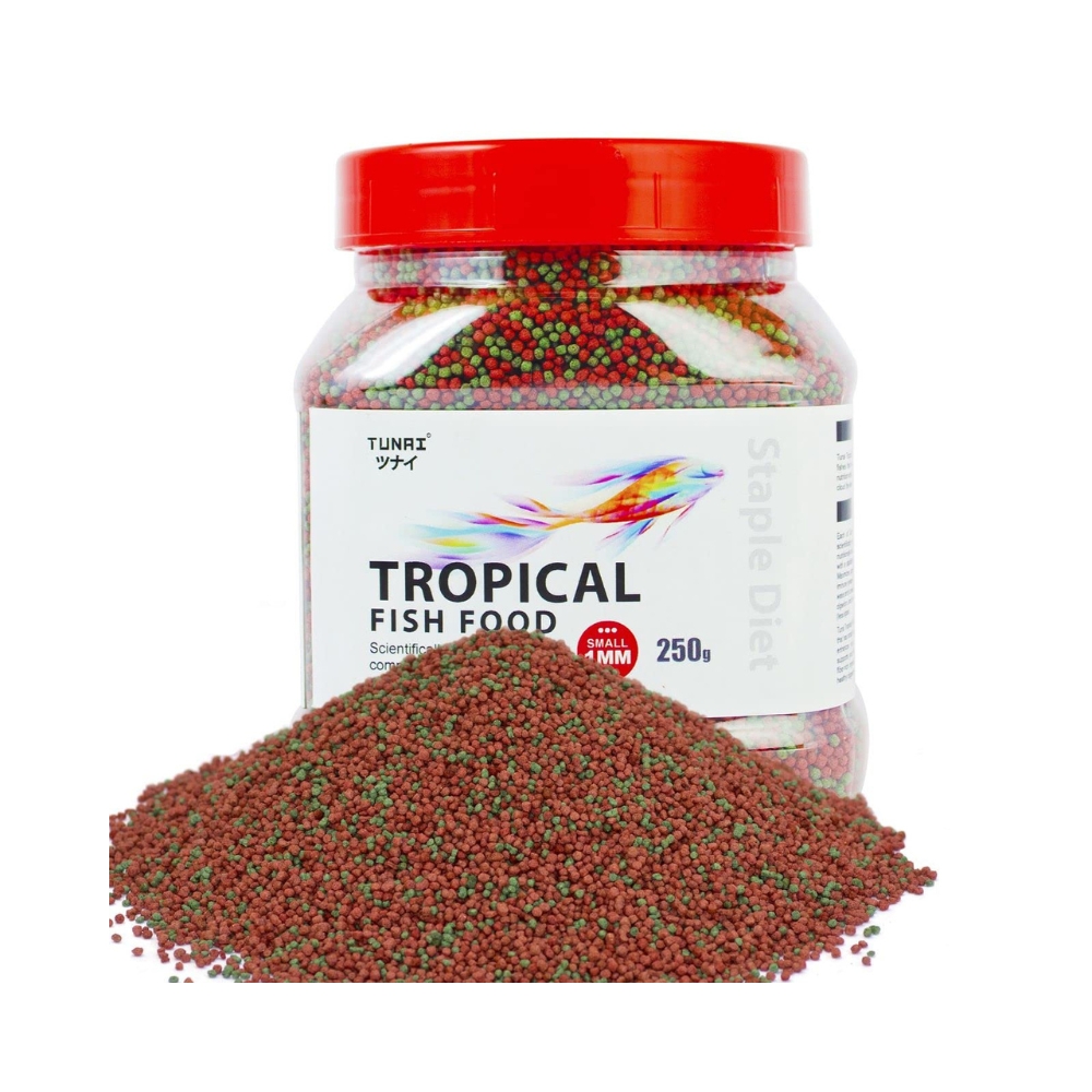 Tunai Tropical Fish Food for Aquarium with 26% Protein |1.2 mm Pellets | 250 g