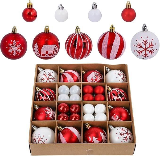 VRB Dec Christmas Balls Ornaments Set – 44 Pcs Shatterproof Gold Decorations