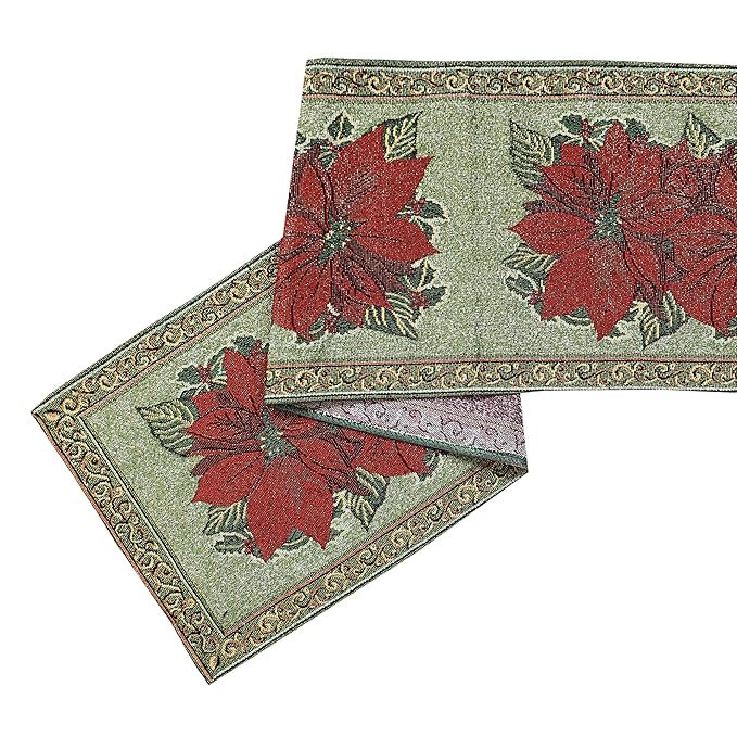 Red Floral Christmas Table Runner (Cotton, 30 x 135 cm)