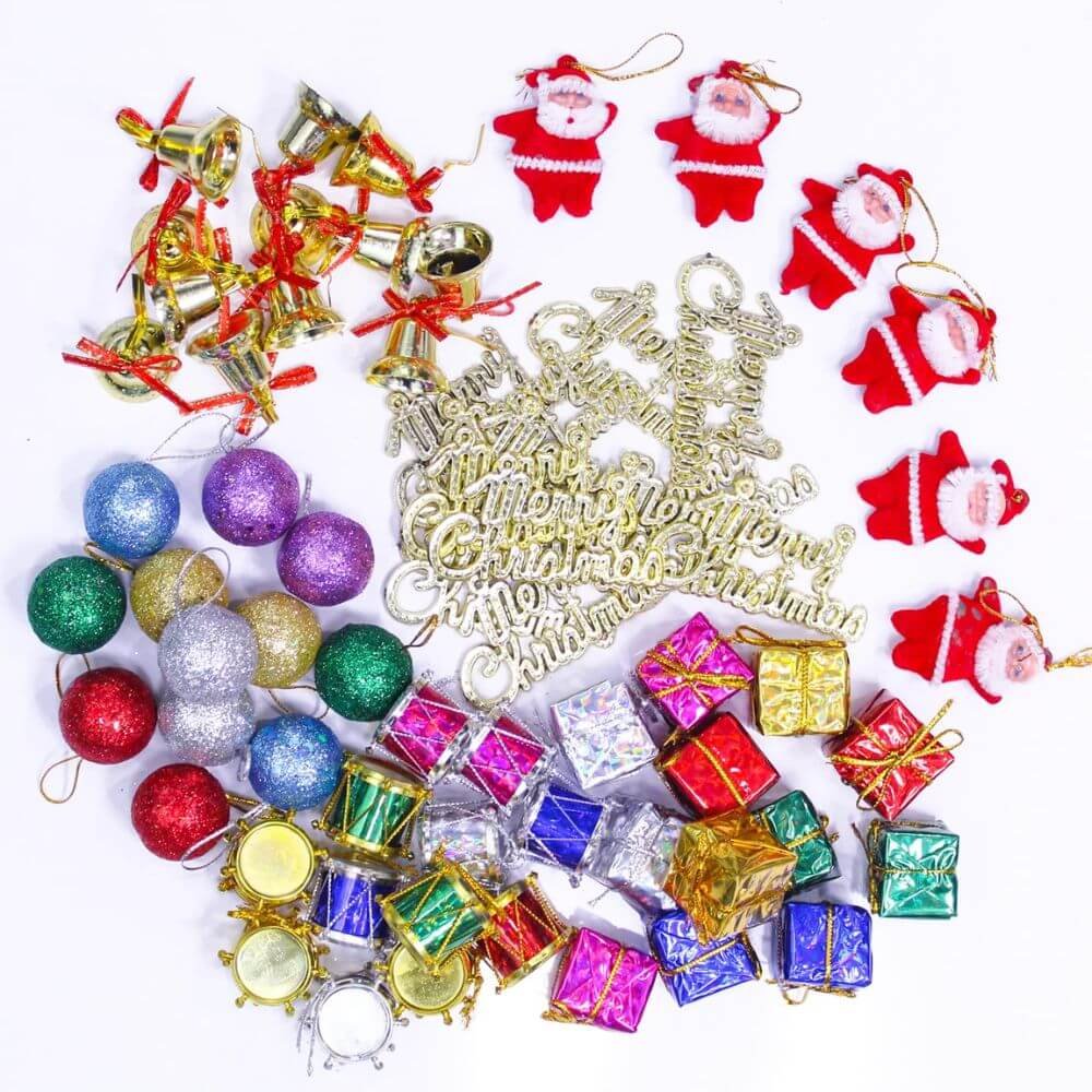 TIED RIBBONS Pack of 66 Christmas Tree Decoration Ornaments Combo Set