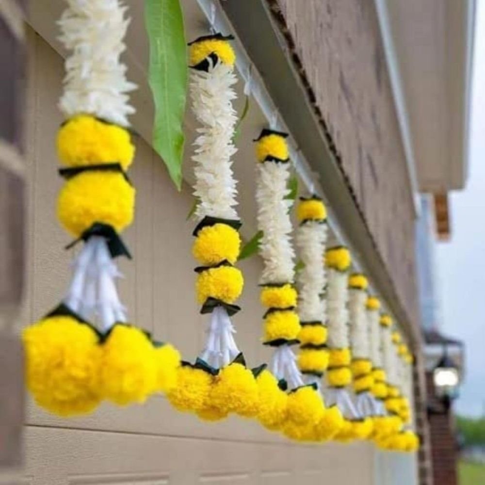 Artificial White Jasmine and Marigold Gajra Strings Pack of 5