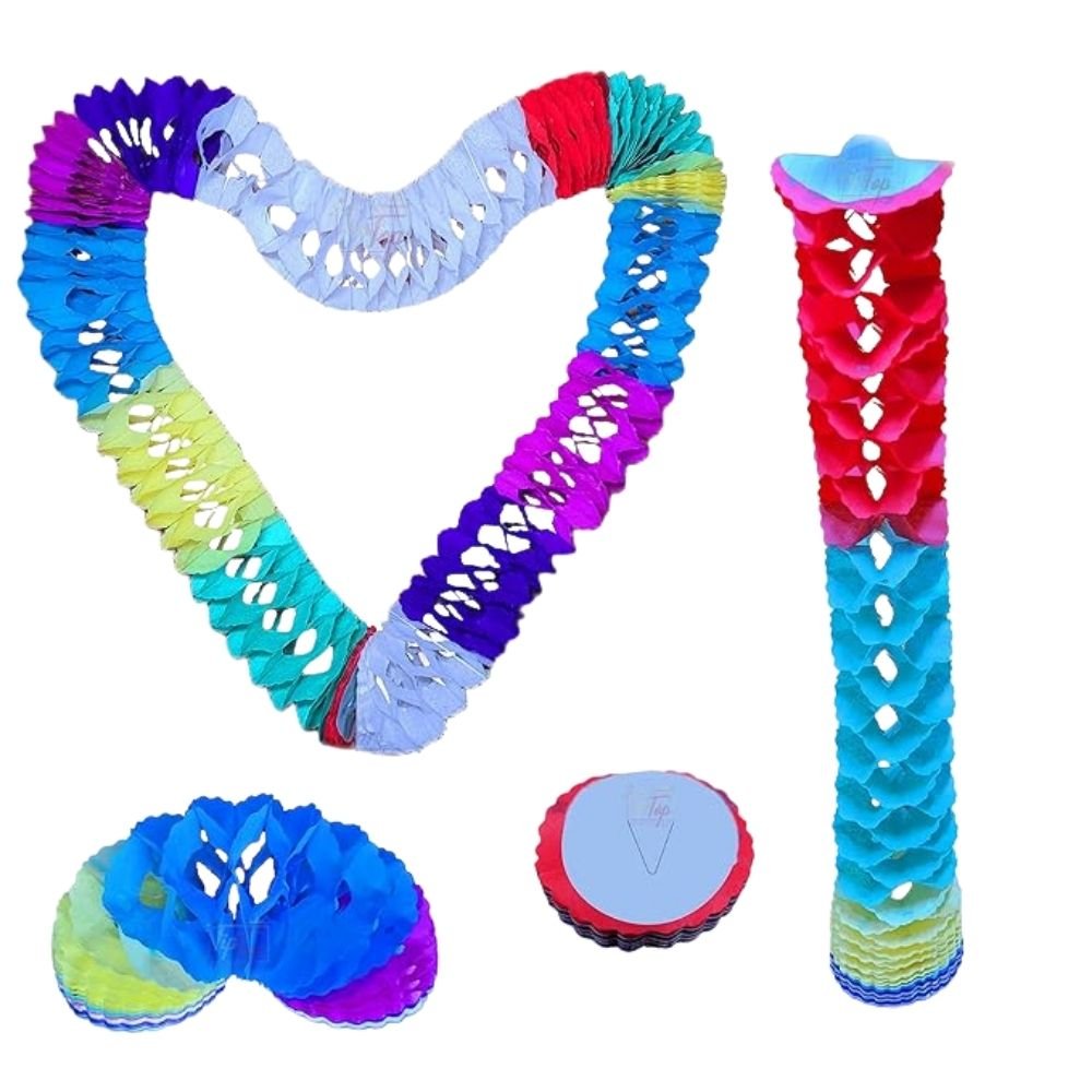 Artistic Handmade Colourful Paper Folding Chain Garlands – Pack of 6 (8 feet)