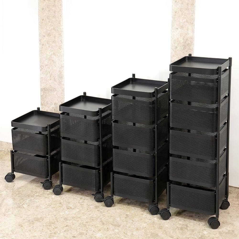 Kitchenwell 4-Tier Metal Kitchen Trolley | Matte Black - Image 2
