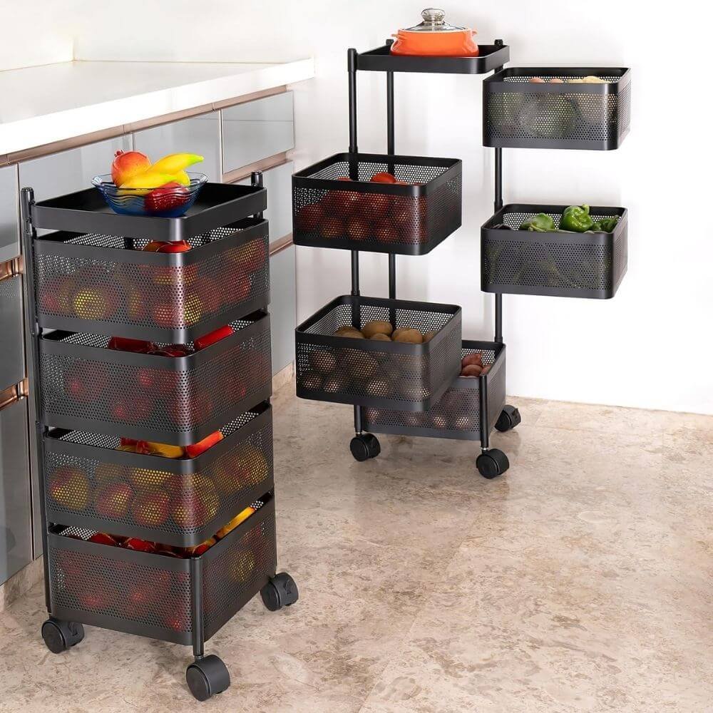 Kitchenwell 4-Tier Metal Kitchen Trolley | Matte Black - Image 3