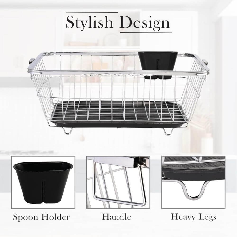 Kuber Steel Dish Rack 17x22 Inch with Spoon Holder - Image 4