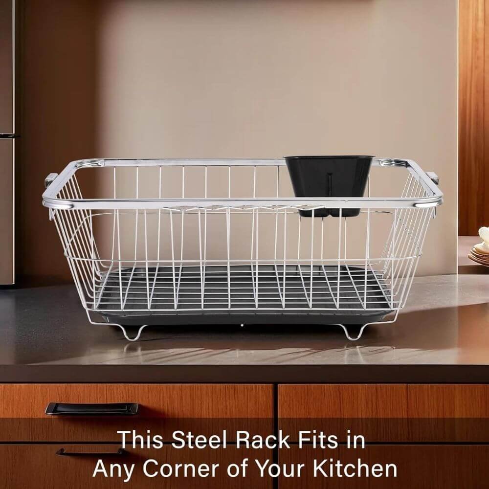 Kuber Steel Dish Rack 17x22 Inch with Spoon Holder - Image 6