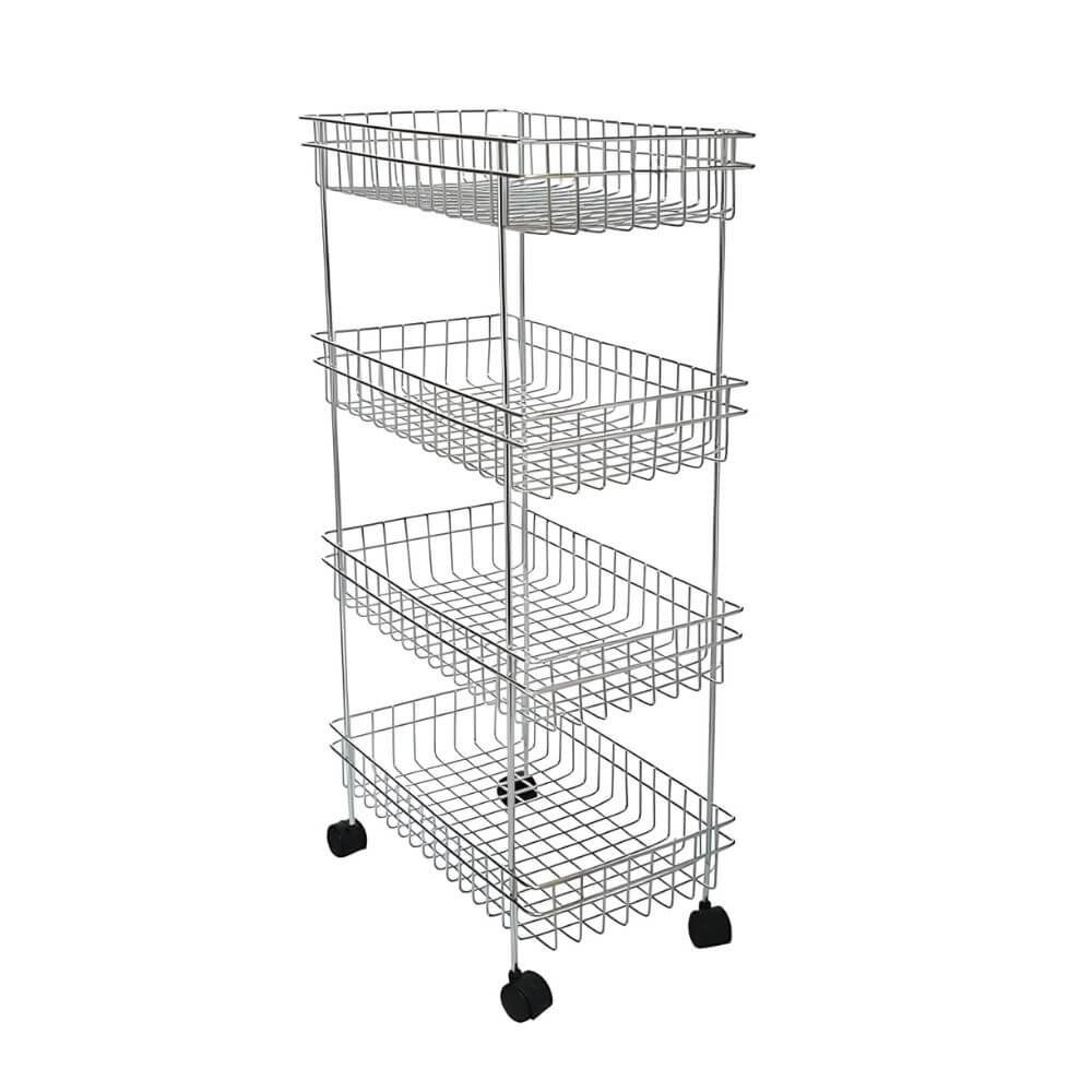 4-Tier Steel Kitchen Storage Rack with Wheels