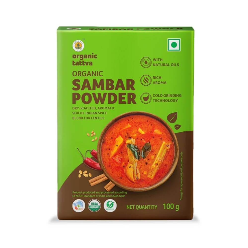 Organic Tattva Sambar Powder 100g | Pure Certified Organic Spice Blend
