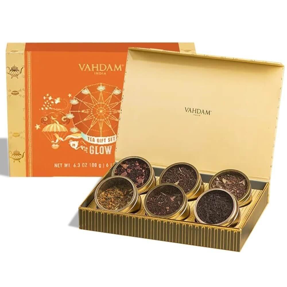 VAHDAM GLOW Assorted Tea Gift Set | 6 Loose Leaf Teas Tin Caddy