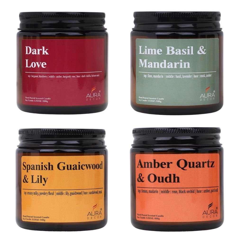 AuraDecor Scented Soy Wax Amber Jar Candle Set of 4