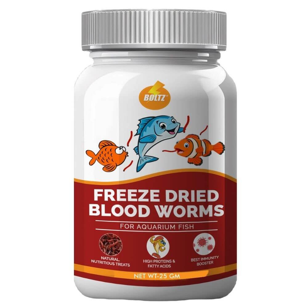 BOLTZ Freeze-Dried Blood Worms Fish Food Premium Treat for Aquarium Fish 25gm
