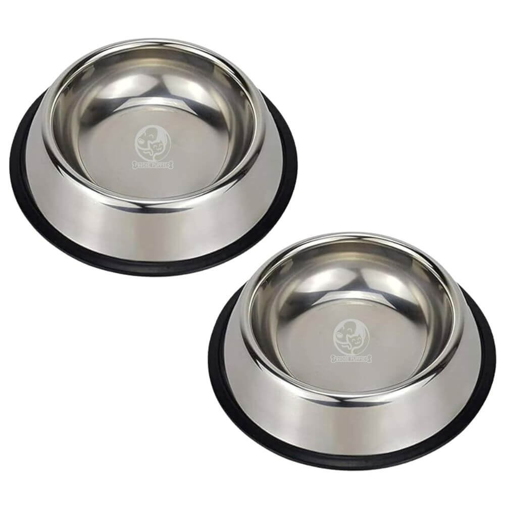 Foodie Puppies Stainless Steel Dog Bowl 450ml Pack of 2 with Anti-Skid Base