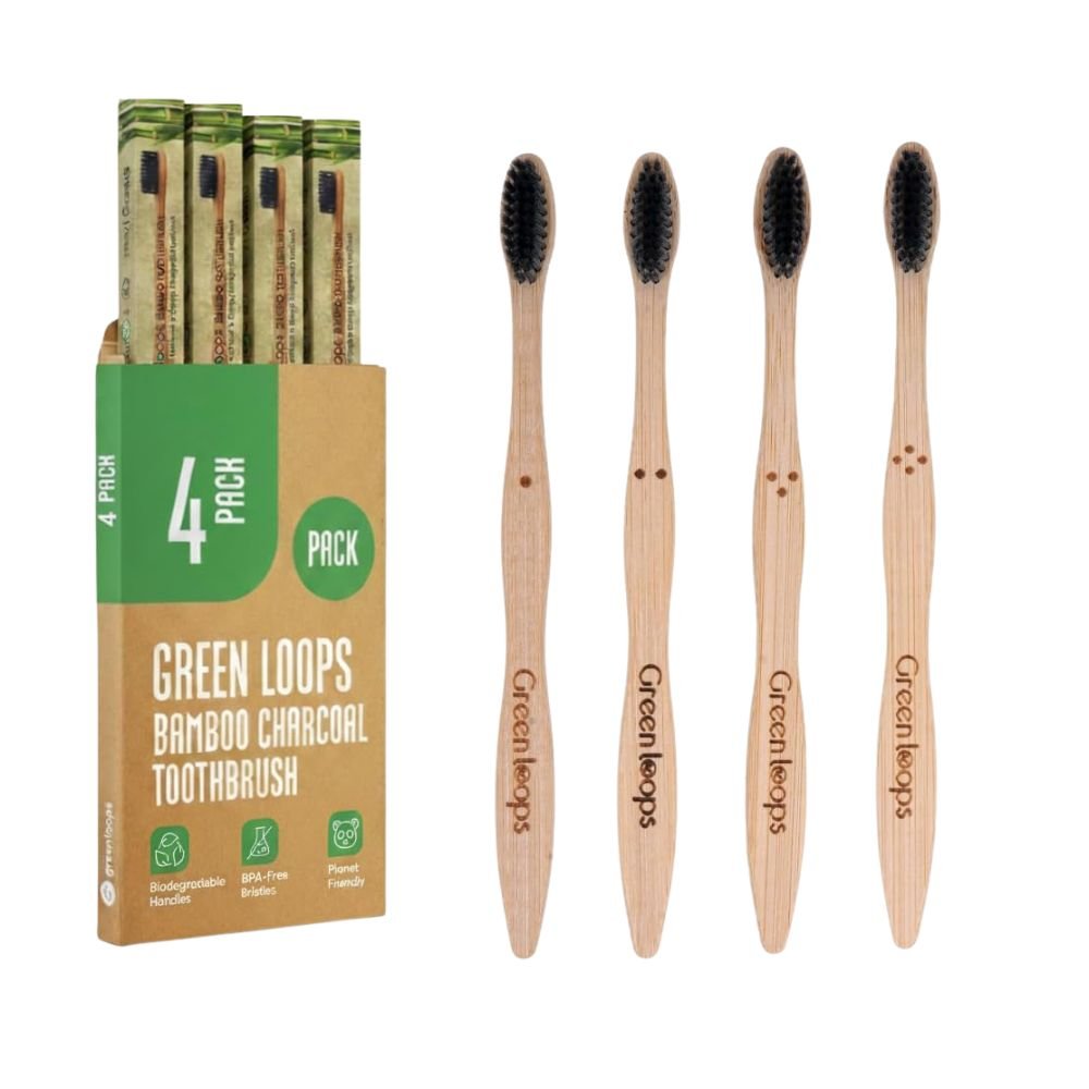 Green Loops Bamboo Toothbrush Pack of 4
