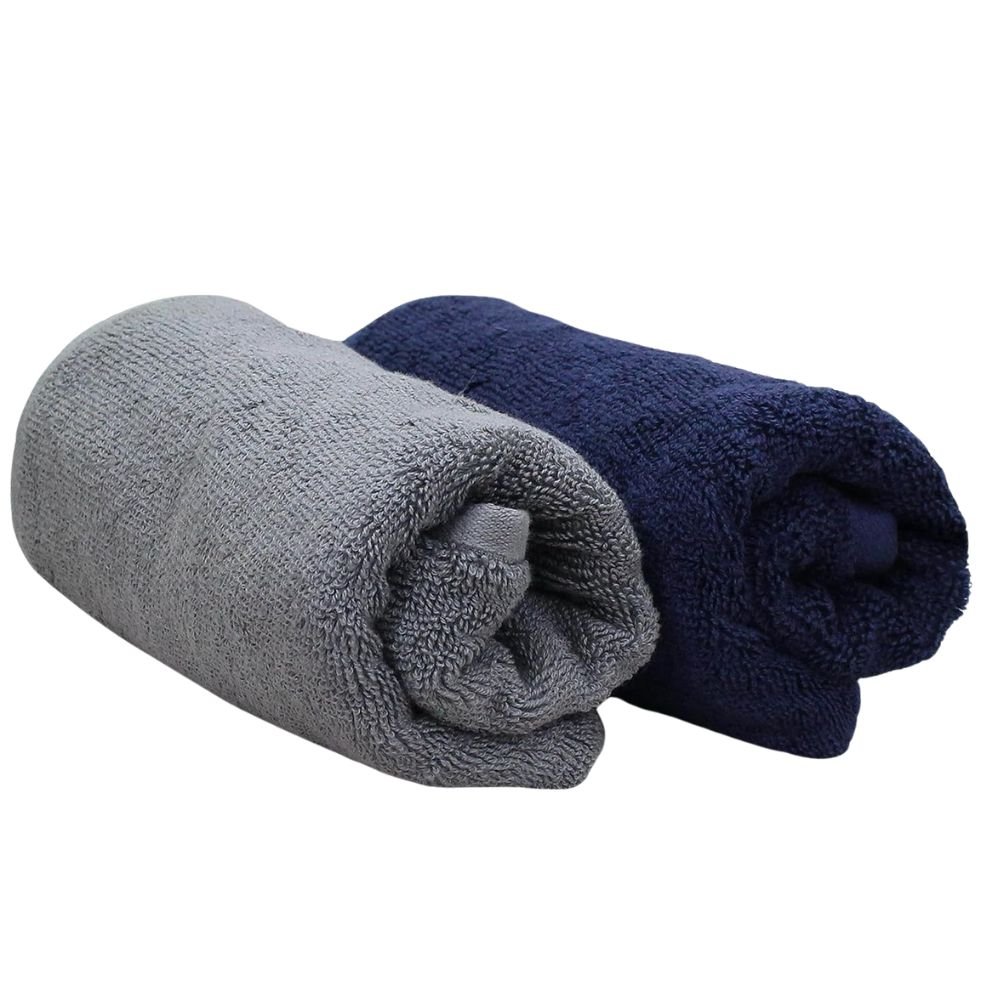 Heelium Bamboo Hand Towel | Ultra Absorbent & Anti-Bacterial | 3X Softer Than Cotton Towels | 65 X 40 CM – 600 GSM | Pack of 2 – Blue | Grey
