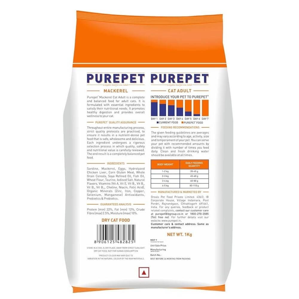 Purepet cat food with hairball protection and skin health support