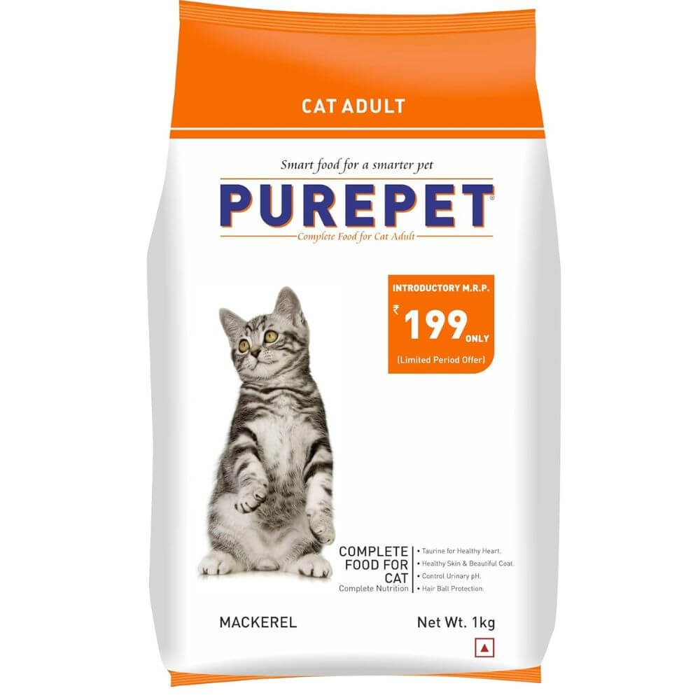 Purepet Adult Dry Cat Food Mackerel Flavour with Hairball Protection & Taurine 1Kg
